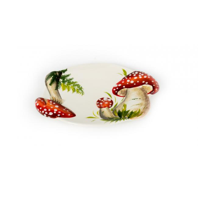 Funghi - Ovale schaal paddenstoel rood/witte stippen, medium (Laatste stuks)