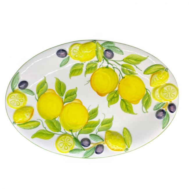 Ovale schaal met citroenen en olijven