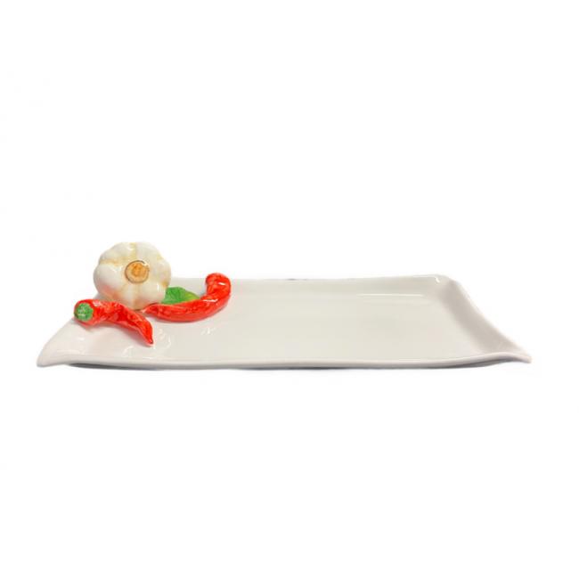 Rechthoekige schaal met Knoflook en Peper