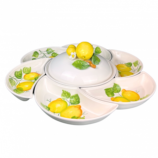 Limited Edition – XL Antipasti Schaal met 7 Compartimenten & 30 cm Lemon Dekselkom (60 cm)