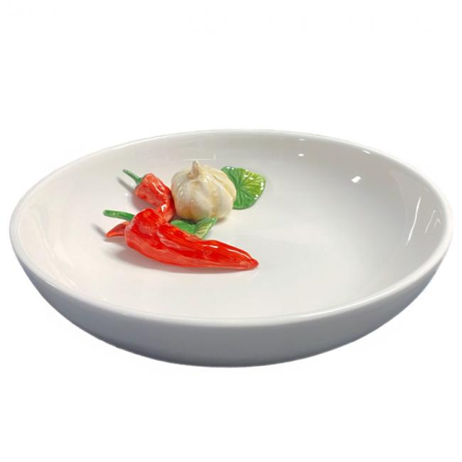 Ronde diepe schaal Knoflook Peper