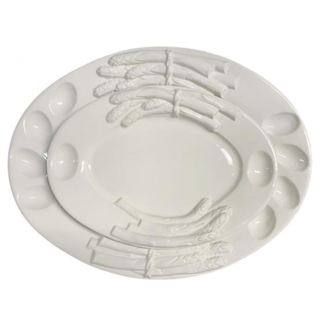 Ovale schaal Asperges met 2 eigaten Wit