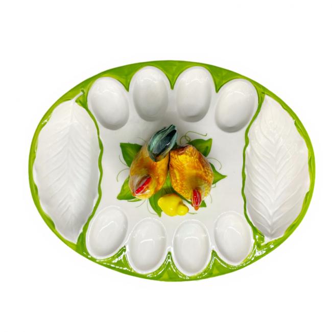 Kip en Haan - Ovale schaal met eigaten