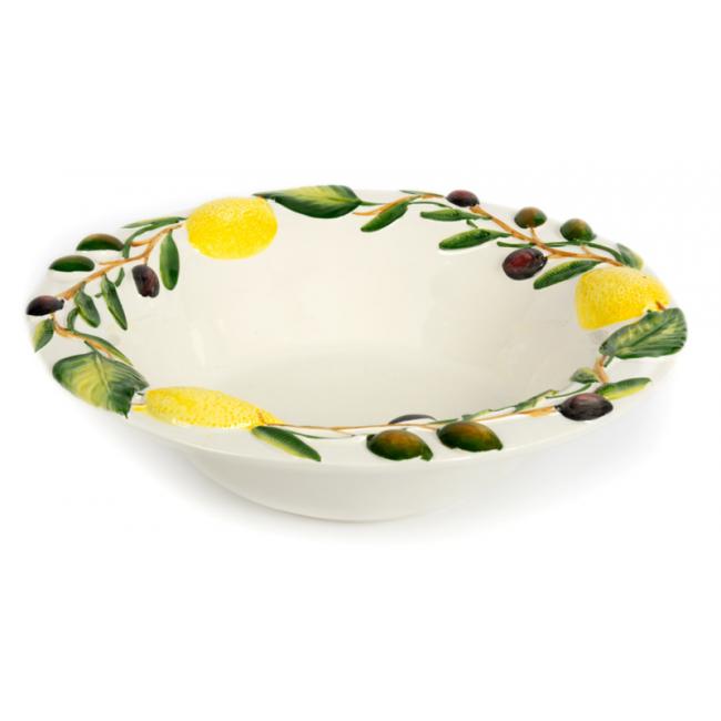 Ronde diepe schaal met olijven en citroenen